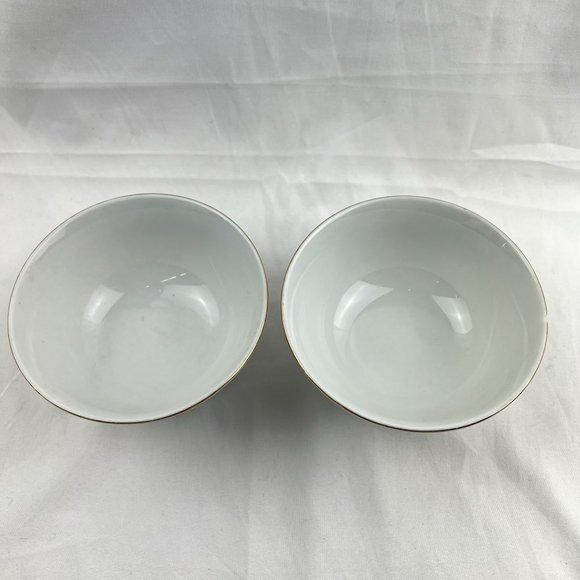 Cathay Xiamen China Set of 2 Gold Trim Floral Rice Porcelain Bowls - Picture 8 of 9